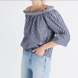 Smocked Gingham Off-the-Shoulder Top